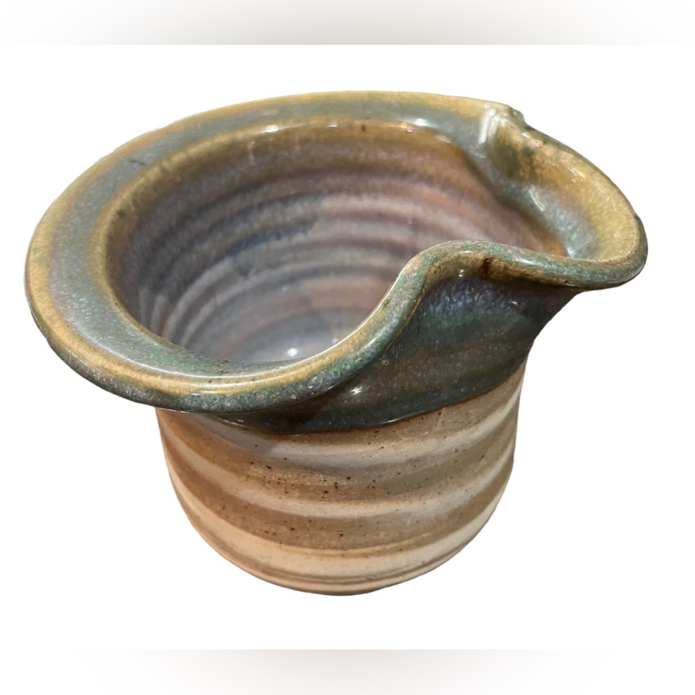 Handmade Alewine Pottery Spouted Bowl Multicolor Glaze Signed 2014